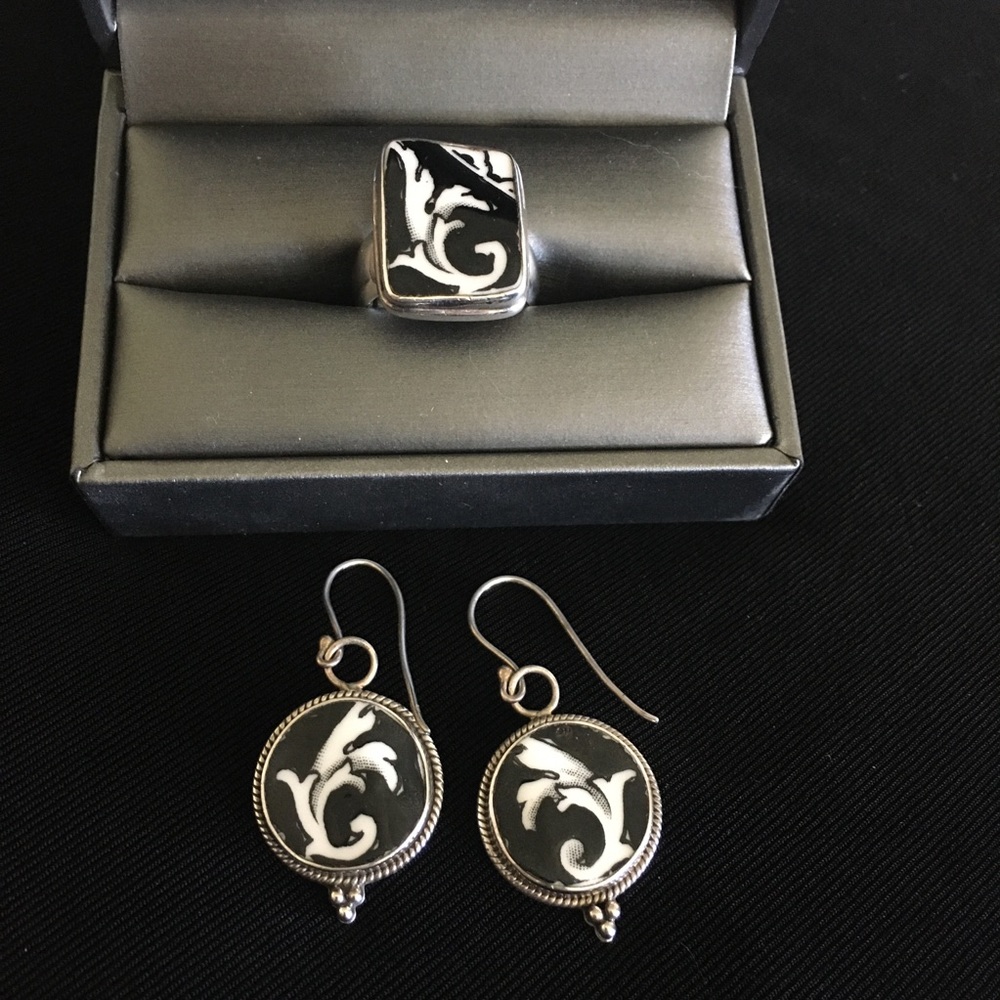 Sterling Silver China Baroque Ring & Earring Set